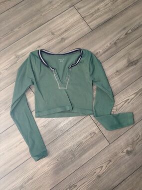 Urban Outfitters  Out from Under Green Ribbed Long-Sleeve Crop Top